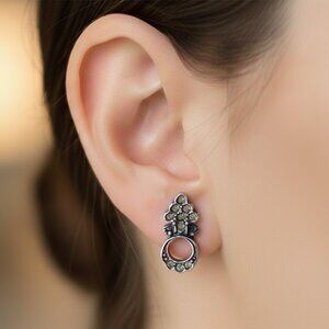 NWT Vintage Christian Dior Signed Gunmetal Plated Earrings with 14 kt Gold Posts